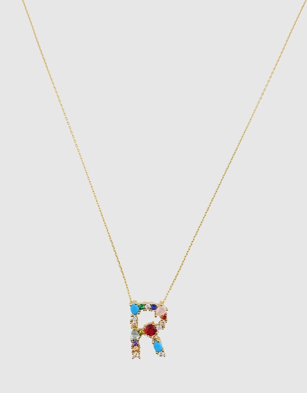 Izoa - Alphabet Letter Semi Precious Stone R Necklace