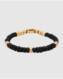 Nialaya Jewellery - Men's Hexagon Beaded Bracelet with Black Onyx and Gold