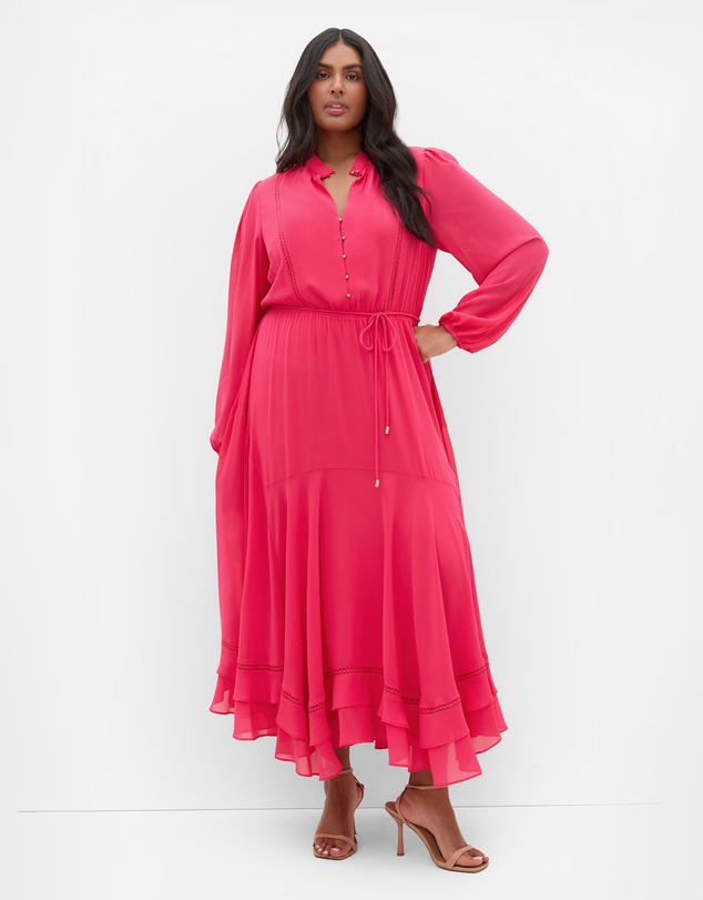 City Chic - Plus size Yasmin Long Sleeve Maxi Dress - lipstick