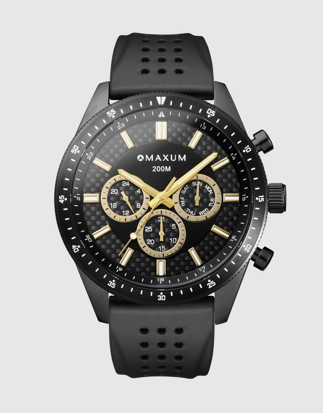 Maxum - Lansdowne Multifunction Chrono Black Case & Dial With & Black Silicone Band