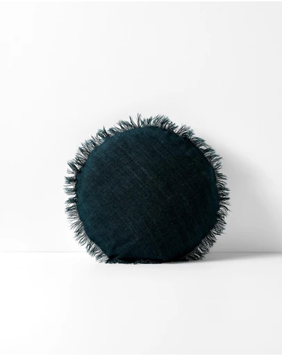 Aura Home - Vintage Linen Fringe Small Round Cushion
