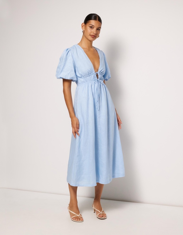 AERE - Aster Tie Front Linen Midi Dress