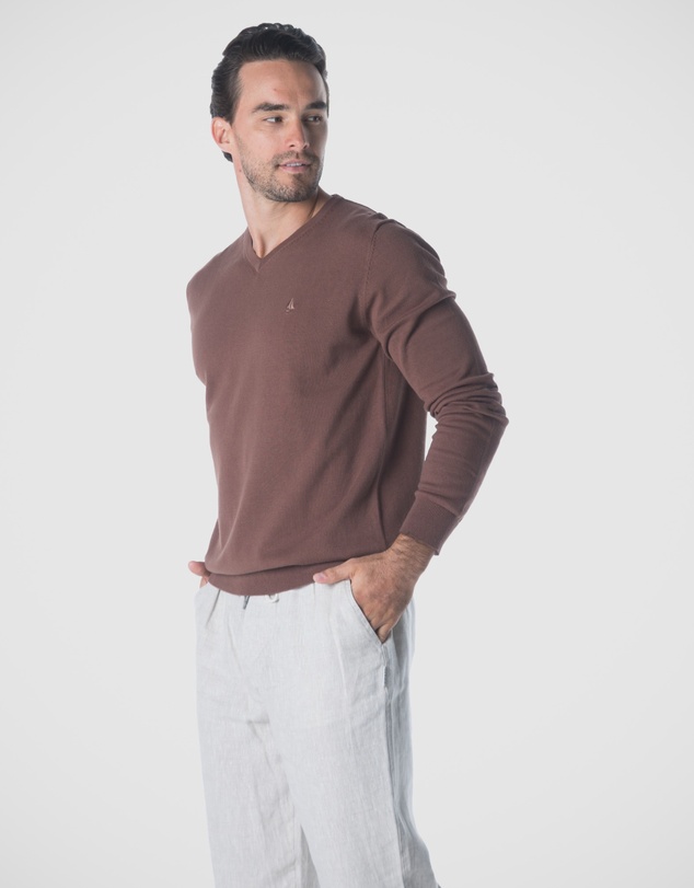 Coast Clothing - V-Neck Cotton Jumper - Chocolate