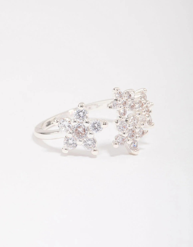 Lovisa - Silver Plated Cubic Zirconia Open Flower Ring