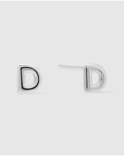 Wanderlust + Co - Alphabet Bubble Silver Stud Earrings - Letter D