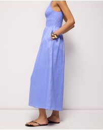 AERE - Olie Shirred Linen Midi Dress