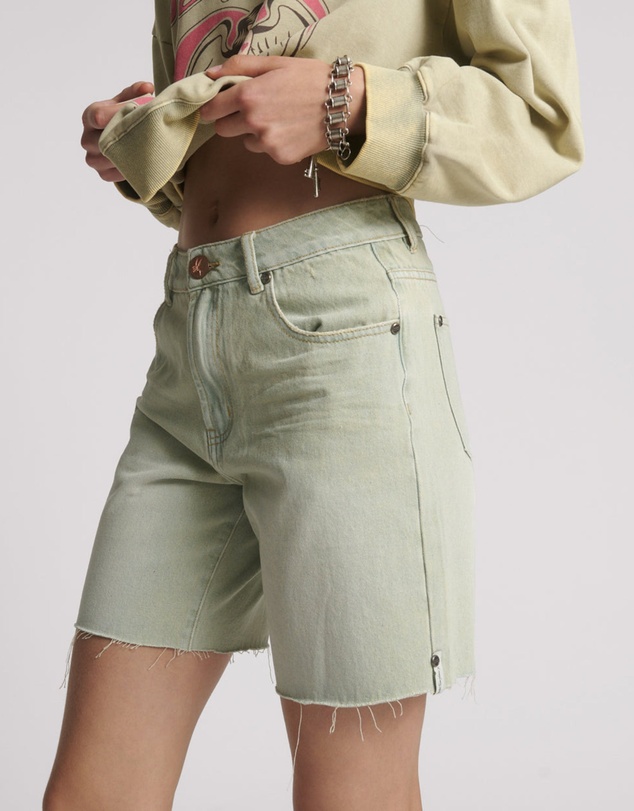 ONE TEASPOON - Jacksons Mid Waist Wide Leg Denim Shorts - Sundae