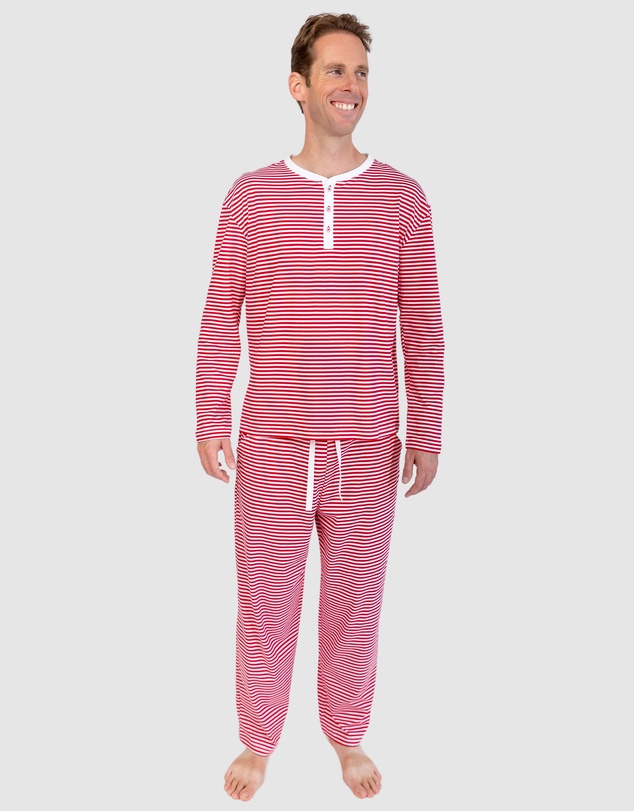 Sant And Abel - Men's Jersey Red Stripe Henley Top