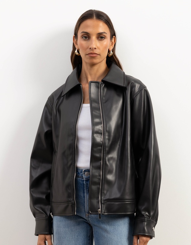 Atmos&Here - Renna Faux Leather Bomber Jacket