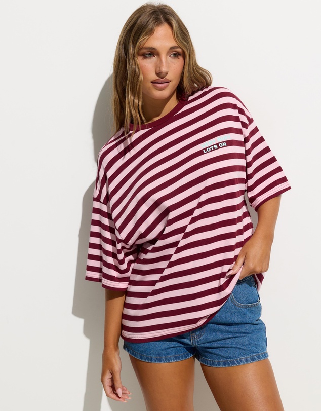 Dazie - Nostalgia Stripe Oversized Graphic Boyfriend Tee
