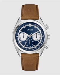 GUESS - Guess Dawson Mens Brown Silver Tone Multi-function Watch