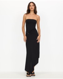 Dazie - Cleo Strapless Belted Asymmetrical Midi Dress