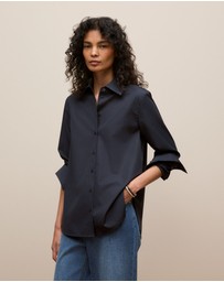 Trenery - Cotton Poplin Long Sleeve Shirt in Night Sky