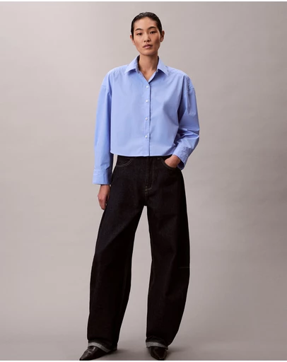 Calvin Klein - Poplin Relaxed Cropped Button-Down Shirt