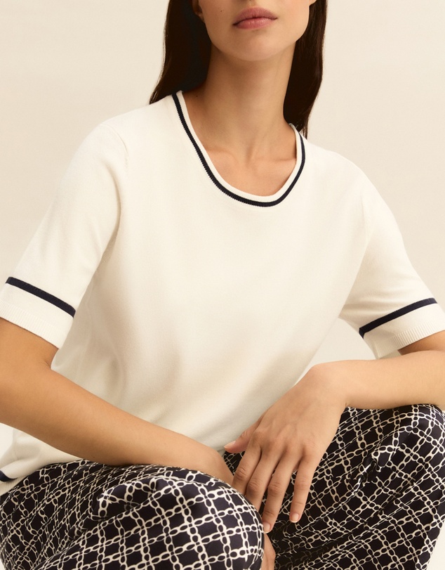 Emme - Navy Trim Viscose Knit Top