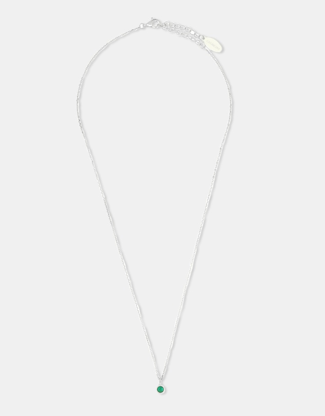Georgini - Natural Green Agate And Diamond May Silver Pendant
