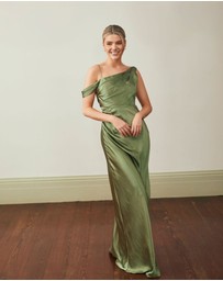 Six Stories - Asymmetrical Bardot Strap Satin Bridesmaid Dress