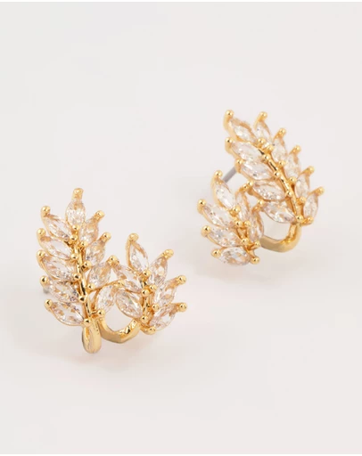 Lovisa - Gold Plated Cubic Zirconia Roman Leaf Crawler Earrings