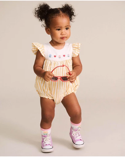Huxbaby - Flower Field Stripe Playsuit - Babies