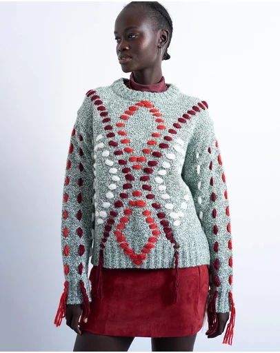 TOPSHOP - Knitted Argyle Embroidered Jumper