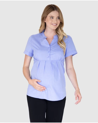 Angel Maternity - Maternity & Nursing Blouse Work Top - Blue