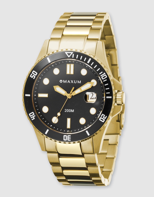 Maxum - Prince Black Dial, Gold Tone Case & Bracelet