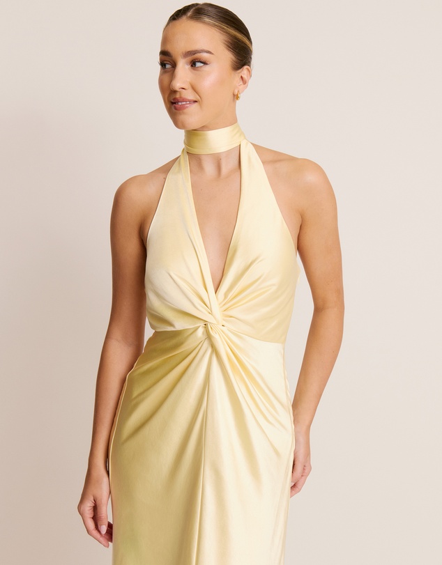 Six Stories - Plunge knot Detail Satin Bridesmaid Dress