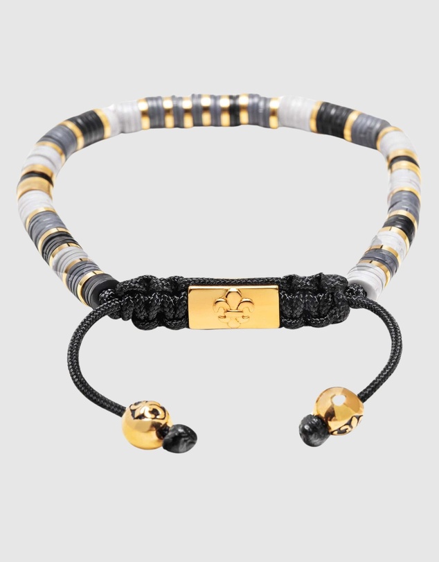 Nialaya Jewellery - Men's Beaded Bracelet with Grey and Gold Disc Beads