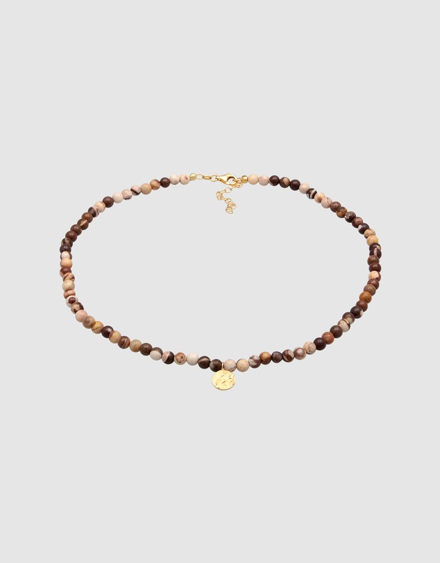 Elli Jewelry - Necklace Pearl Platelet Boho with Jasper Gemstones in 925 Sterling Silver Gold Plated