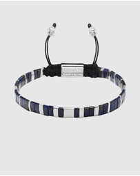Nialaya Jewellery - Men's Bracelet with Marbled Blue and Silver Miyuki Tila Beads