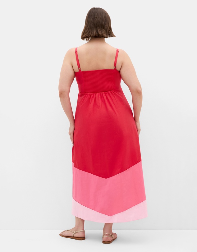 City Chic - Plus size Colour Block Cotton Maxi Dress - crimson