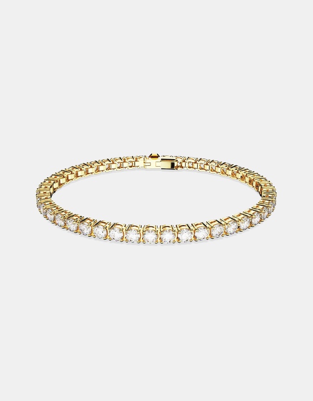 Swarovski - Matrix Tennis bracelet, Round cut, White, Gold-tone plated