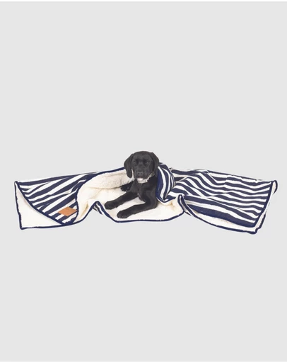 Mog & Bone - Fleece Dog Pet Blanket - Navy Hamptons Stripe Print