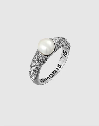 Haze & Glory - ICONIC EXCLUSIVE - Pearl Solitaire Ring in Oxidised 925 Silver