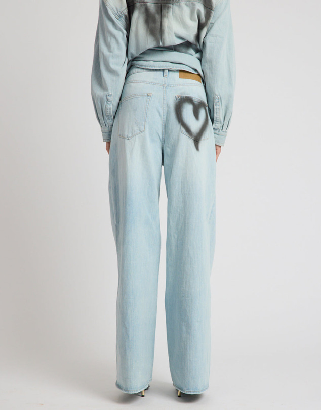 ONE TEASPOON - Love Machines Heart Mid Waist Super Wide Leg Denim - Sea Mist Love