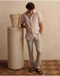 Trenery - Regular Fit Yarn Dyed Cotton Dobby Chino in Light Grey
