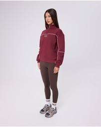 Upstate - Half Zip Pannelled Crew - Warm Cherry