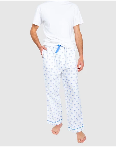 Sant And Abel - Men's Blue Palm Tree Pajama Pants