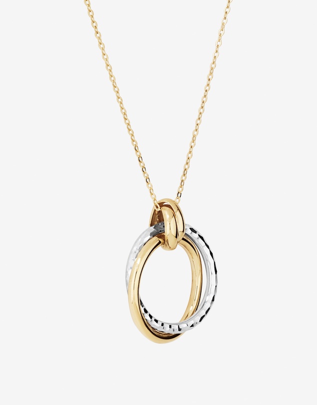 Michael Hill - Two-Tone Double Circle Pendant Hammered Finish Necklace in 10kt White and Yellow Gold