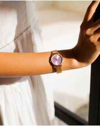August Berg - Serenity Petite Rose Gold Blossom Pink Mesh 28mm
