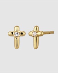 Elli Jewelry - Earrings Women Stud Cross White Crystals 925 Sterling Silver Gold Plated