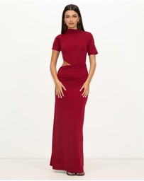 Dazie - Evening Gem Ruched Cut Out Short Sleeve Jersey Maxi Dress