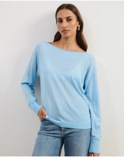 Atmos&Here - Riva Off Shoulder Fine Knit Top With Long Batwing Sleeve