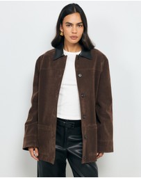 AERE - Contrast Collar Suede Look Jacket