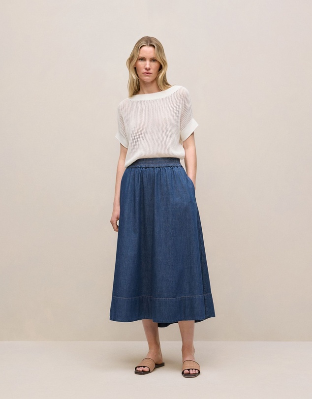 Trenery - Mercerised Cotton Open Knit T-shirt in Ivory