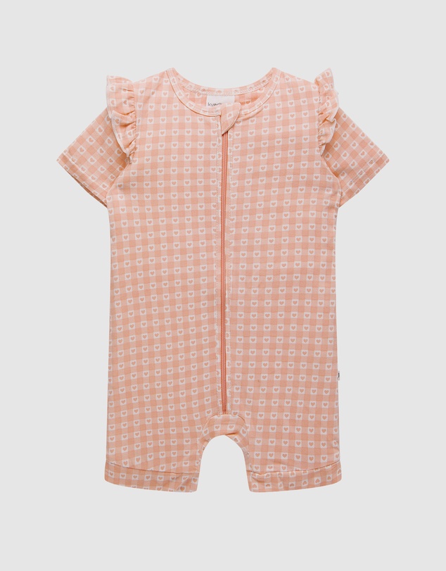 Kynd Baby - Day Or Night Short Sleeve Frill Onesie in Heart Gingham