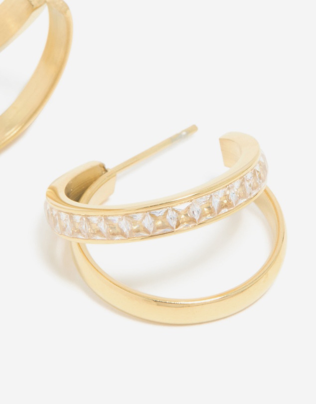 Lovisa - Waterproof Gold Plated Stainless Steel Cubic Zirconia Double Illusion Hoop Earrings