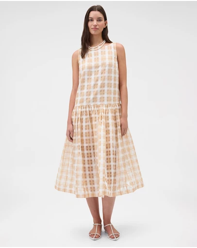 Oroton - Sheer Check Drop Waist Dress