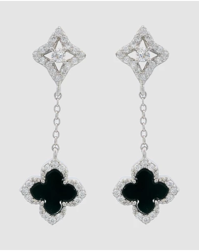 Georgini - GEORGINI MIDNIGHT VELVET BLACK AGATE FAIRWATER DROP EARRINGS SILVER