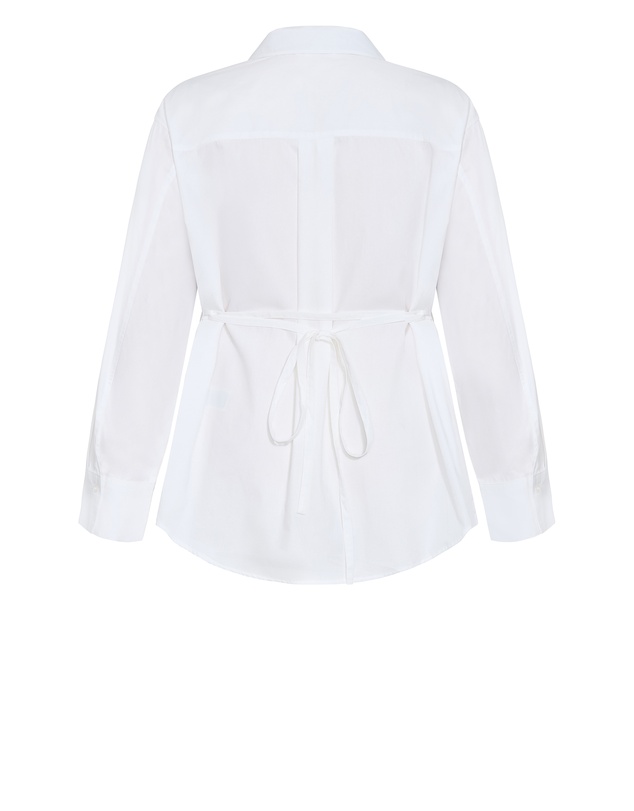 City Chic - Plus size Neck Tie Cotton Shirt - ivory